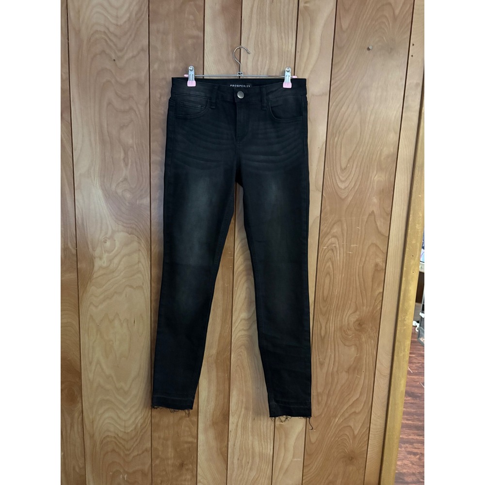 Prosperity Denim Black Skinny Jeans Frayed Raw Hem Size 28